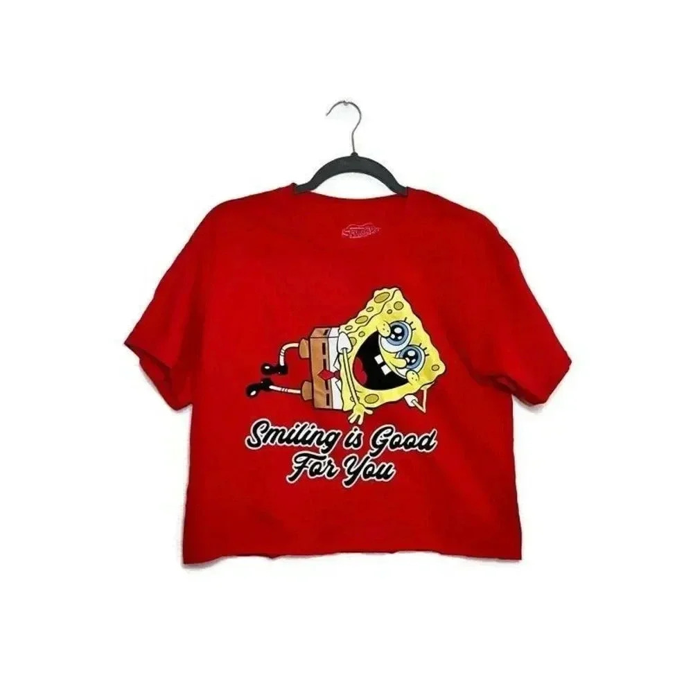 Nickelodeon Womens Cropped Spongebob‎ Squarepants Tshirt Sz M NWOT Y2K Cartoons